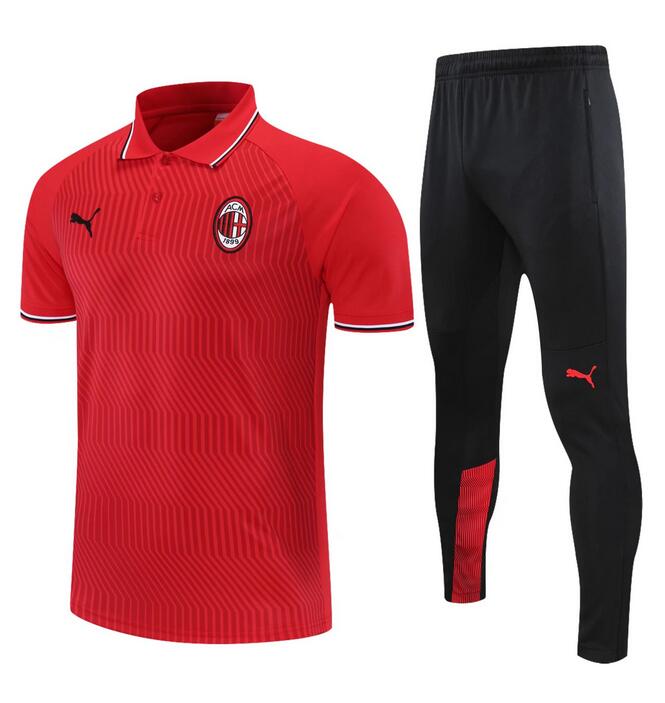 2021/22 AC Milan Red Polo Kits Shirt with Pants